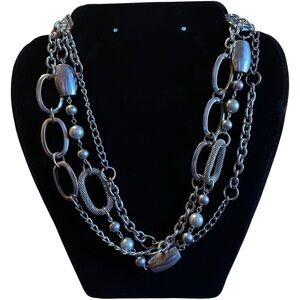 NWOT Premier Designs Multi-Strand Silver Beaded Necklace